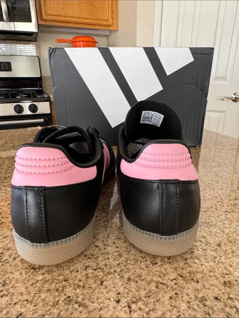 adidas Samba MESSI SOCCER Black with Pink Stripes and Gum Sole 8.5 men/9.5 women